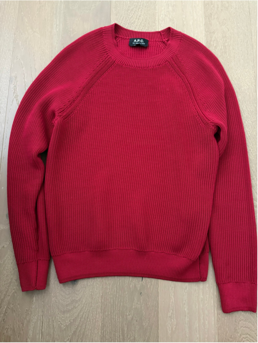 A.P.C. Red Ribbed Knit Crewneck Sweater – Size XS